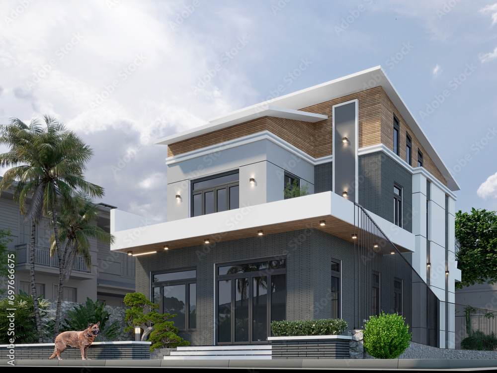 3d render of building apartment exterior view