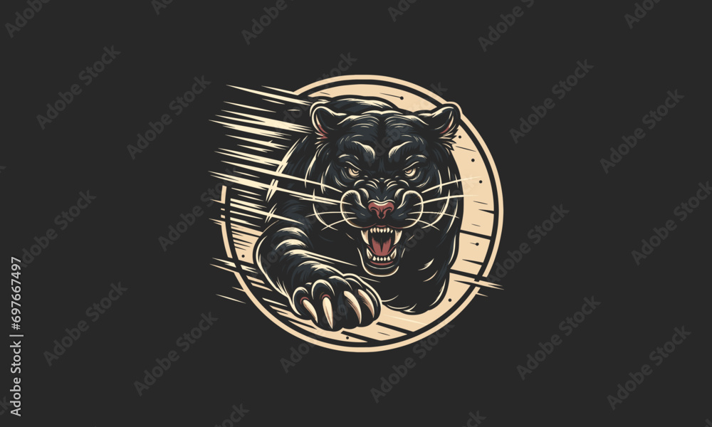 panther jump angry vector illustration mascot design - obrazy, fototapety, plakaty 