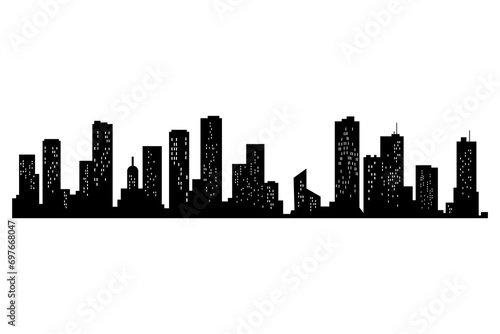 Cityscape silhouette. City building, night town and horizontal urban panorama silhouette. Modern urban landscape. Monochrome panoramic view
