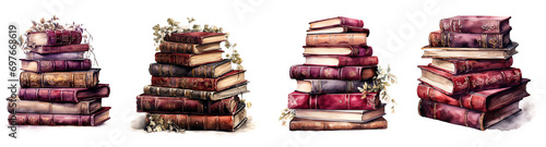 Watercolor illustration. pile of books watercolor collection isolated on transparent background photo