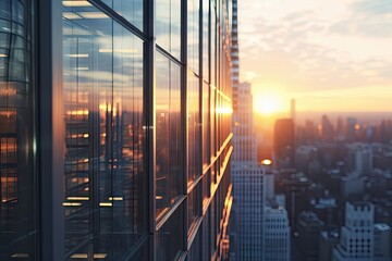 Urban skylines at sunset. Stunning image captures essence of modern cityscape showcasing dynamic interplay of architecture business and life. Towering skyscrapers dominate city economic and design