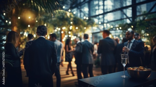Blurred shot of business people at party in office center photo