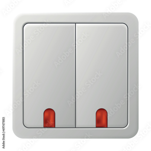 Realistic switcher icon. Home buttons plastic light toggle. Interior wall electric switch. Power electrical switcher isolated on white background
