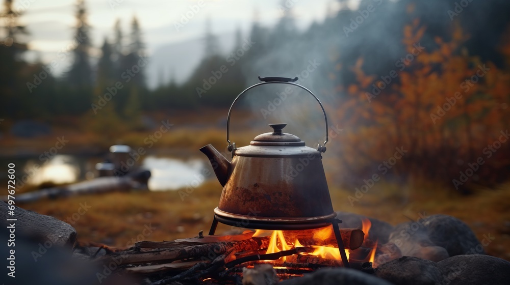 Camping in the mountains. An alternative source for cooking at home during a power outage. Camping in the mountains. An alternative source for cooking at home during a power outage.