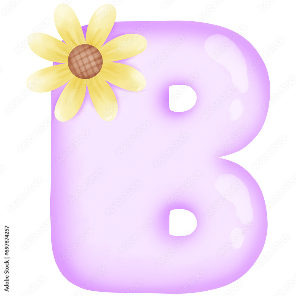Purple letter B decorated with yellow flowers Purple letter B decorated with yellow flowers