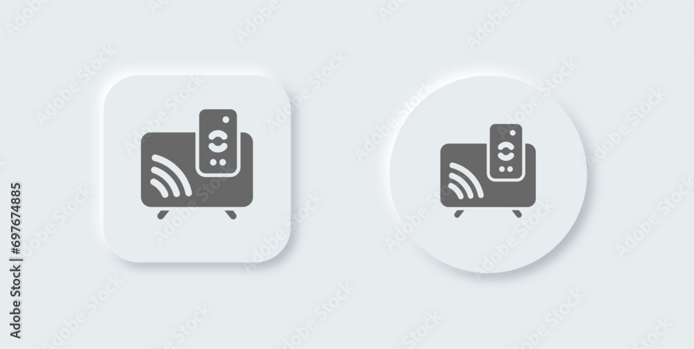 Smart television solid icon in neomorphic design style. Display signs vector illustration.