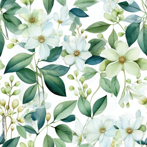 Tile Botanica Plant Watercolor Seamless © AI