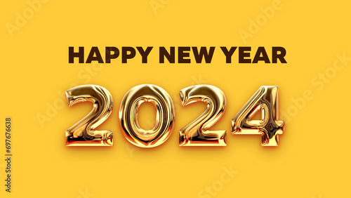 Happy new year 2024 illustration with 3D gold lettering