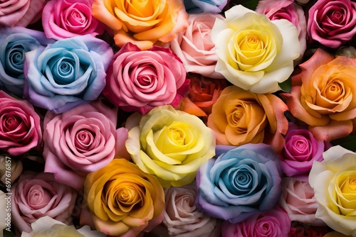 Romantic summer wallpaper featuring colorful roses. Generative AI