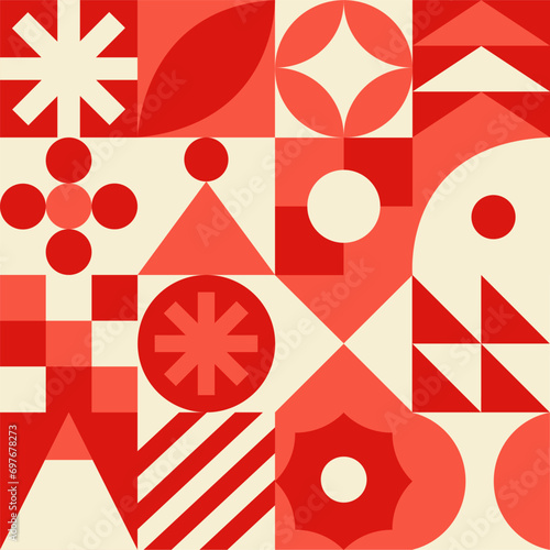 Geometric bauhaus seamless pattern. Trendy abstract swiss background. Vector illustration