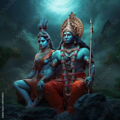 illustration of 4k high res photo of Lord Ram sitting with Sita, Generative ai