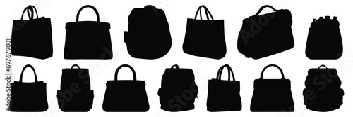 Bag  silhouettes set, large pack of vector silhouette design, isolated white background