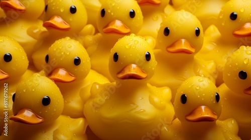 Textured yellow rubber duckies arranged in a visually appealing pattern,[yellow background different textures] photo