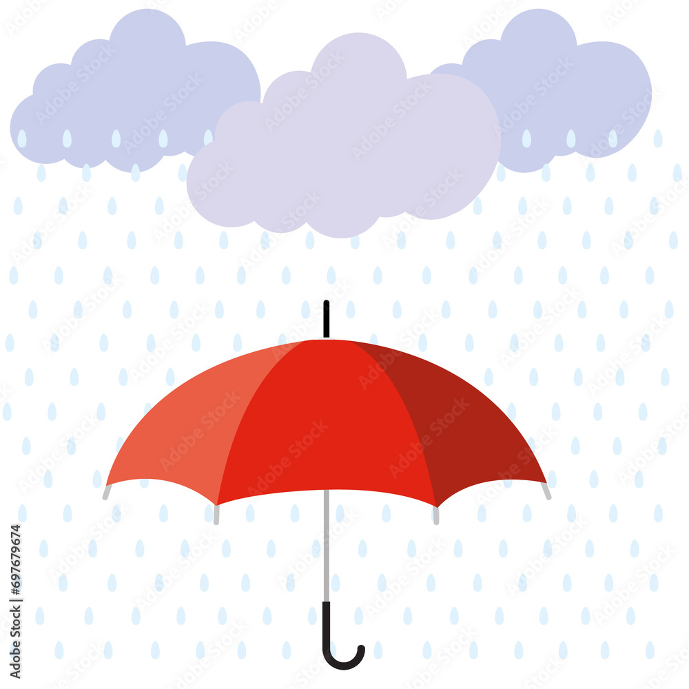 Cloud, rain and opened umbrella in the rain. Flat style Cloud, rain and opened umbrella in the rain. Flat style