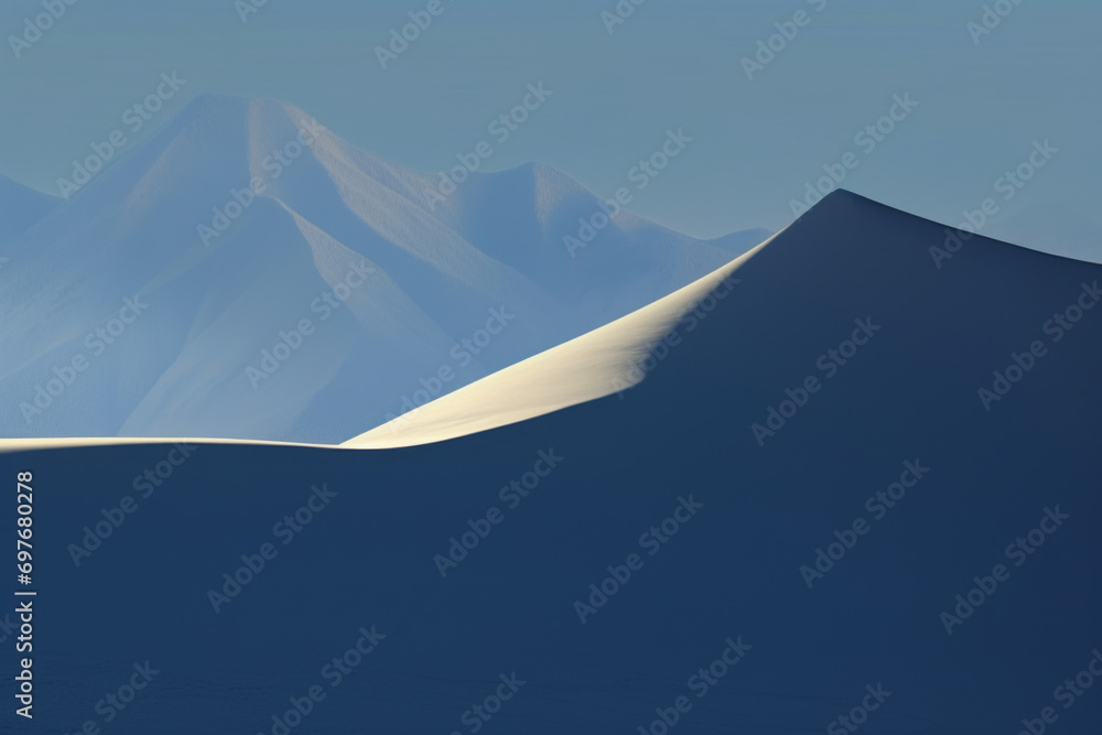 Solitary peak in high mountains in delicate morning sunlight
