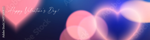 Happy Valentine's Day! Blurred hearts with neon light effect. Love, feelings and wedding background.