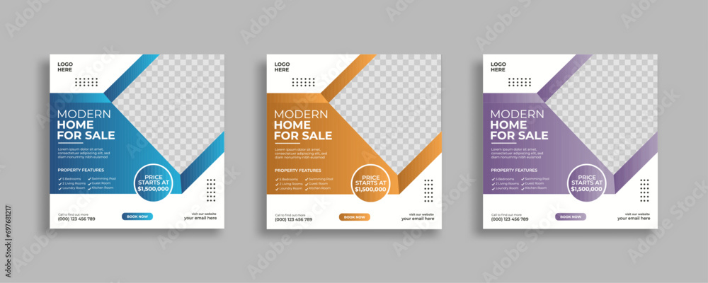 Business real estate social media post or square web banner flyer design template