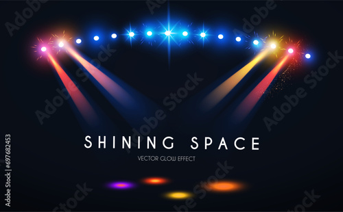 Show light. Colorful spotlights with fay. Transparent light effect.