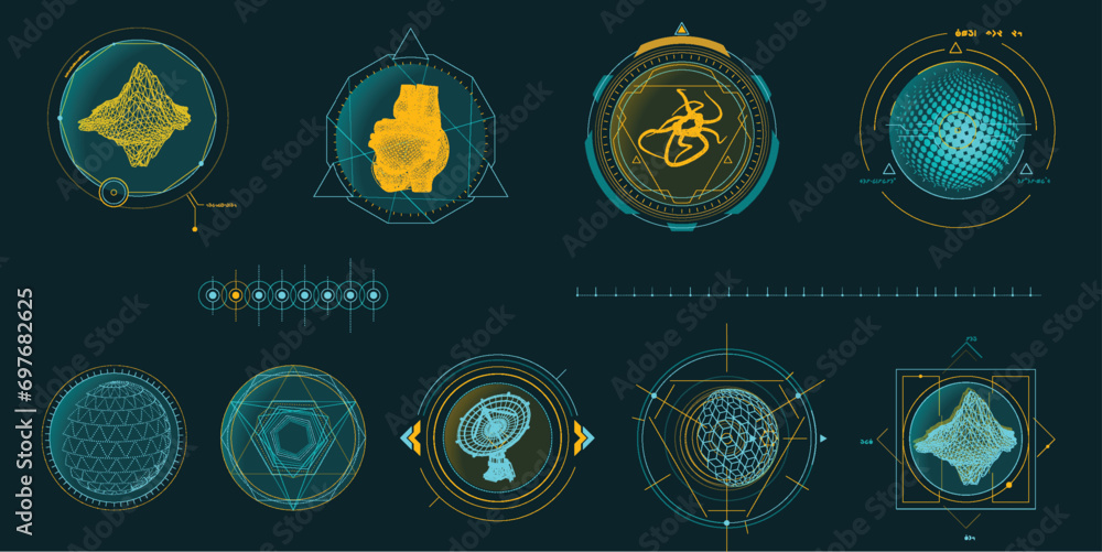 Circular vector infographic elements for sci-fi interface. - obrazy, fototapety, plakaty 