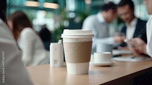 Office workers who are in a break with coffee in disposable cups