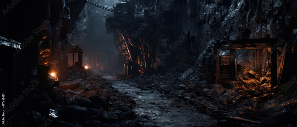 Mysterious cave with a glowing tunnel. Mysterious cave with a glowing tunnel.