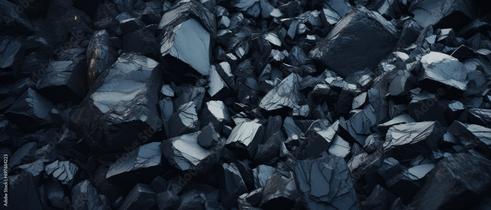 Close-up of a dark, heavy heap of varied coal. Close-up of a dark, heavy heap of varied coal.