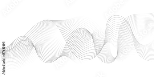 Abstract grey, white smooth element swoosh speed wave modern stream background. Wave with lines created using blend tool. Abstract frequency sound wave lines and twisted curve lines background.