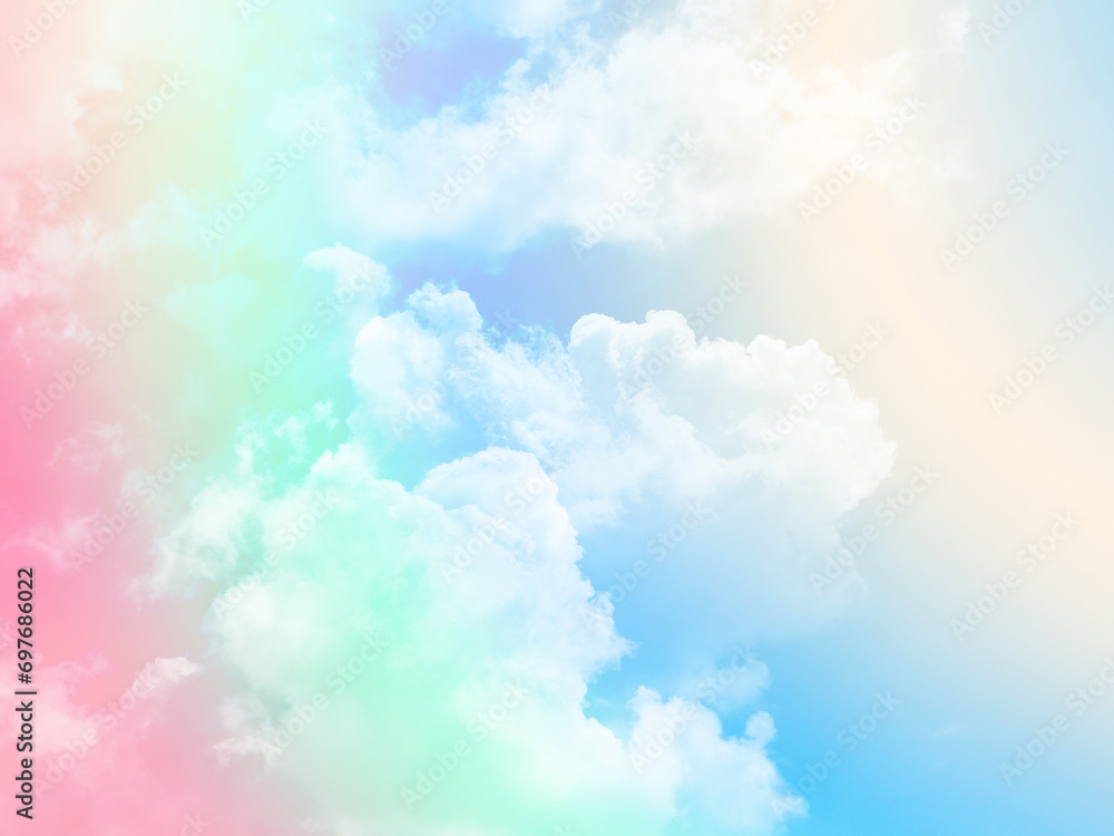 beauty abstract sweet pastel soft red and yellow with fluffy clouds on sky. multi color rainbow image. fantasy growing light