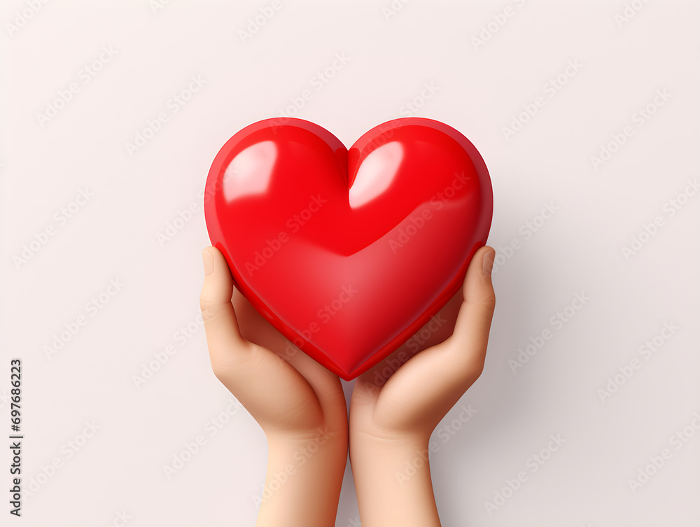 3D heart icon with hands, isolated on white background, conveying love and Valentine's concept, 3D heart icon with hands, isolated on white background, conveying love and Valentine's concept,