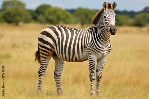 A Zorse a hybrid between a zebra and a horse in a natural field setting