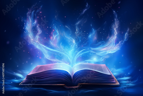 Magic book on blue background