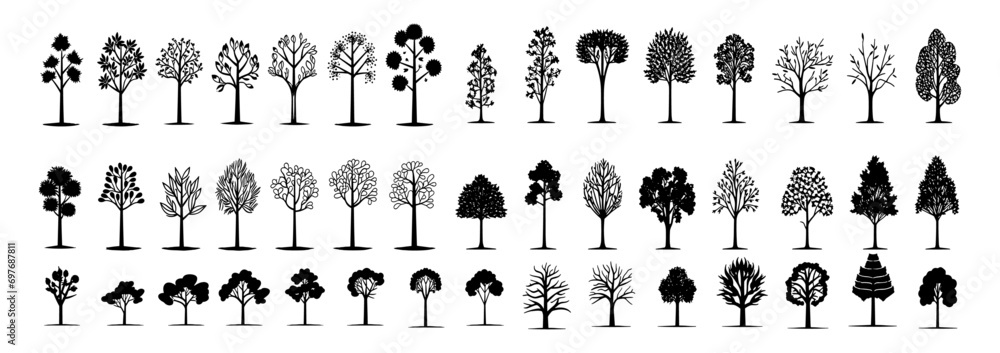 Trees Elements vector set: Architecture and Landscape Design with Vector Illustrations of Natural Tree Symbols. for Iconic Representation in Projects Environment and Nature, Garden, Vector graphics - obrazy, fototapety, plakaty 