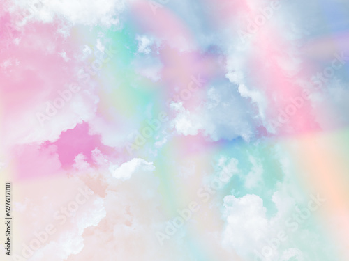 beauty abstract sweet pastel soft pink and green with fluffy clouds on sky. multi color rainbow image. fantasy growing light