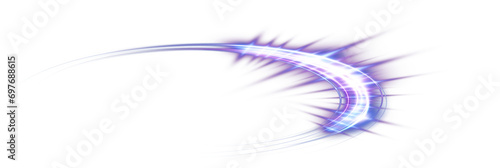 Purple glowing shiny lines effect. Luminous purple lines of speed. Light glowing effect. Light trail wave, fire path trace line and incandescence curve twirl. PNG.
