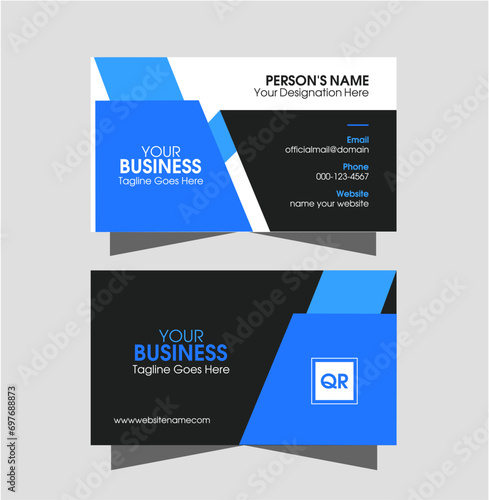 Blue Business card design. Simple and professional business card layout. Corporate visiting card vector. Modern geometric shape background based calling card.