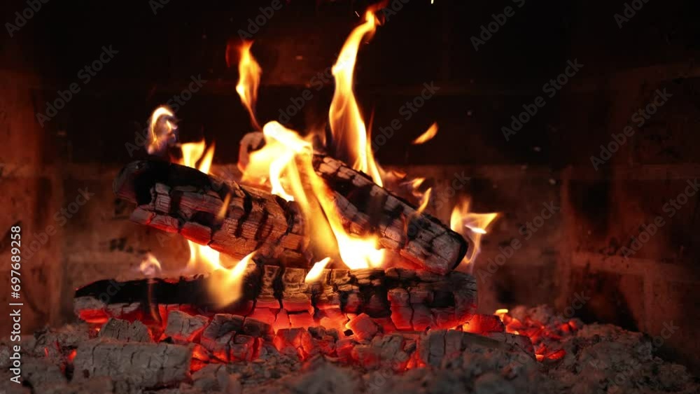 Cozy Fireplace Night . Fireplace at home for relaxing evening. Asmr sleep