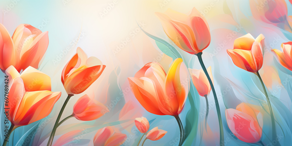 Beautiful spring background with tulips - obrazy, fototapety, plakaty 