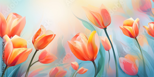 Beautiful spring background with tulips #697689424