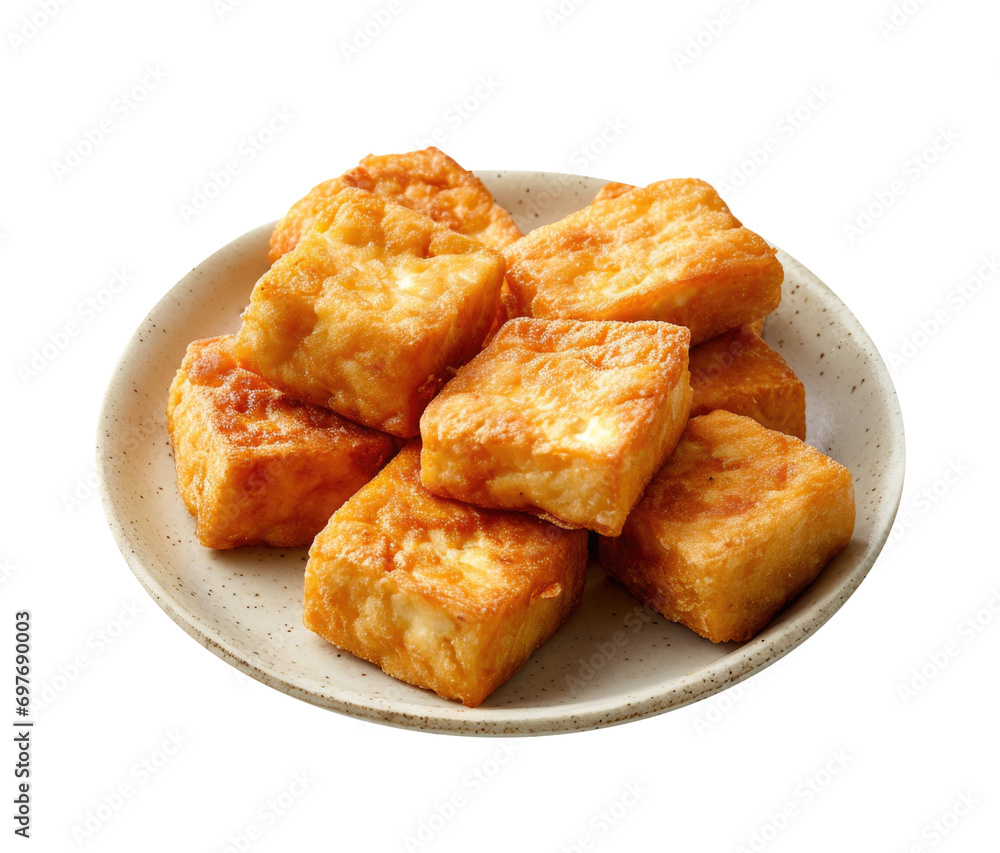 Delicious Plate of Fried Tofu Isolated on a Transparent Background