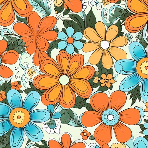 Flowers pattern. 2D. 70s illustration   seamless Pattern