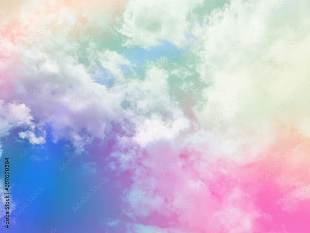 beauty abstract sweet pastel soft red and blue with fluffy clouds on sky. multi color rainbow image. fantasy growing light