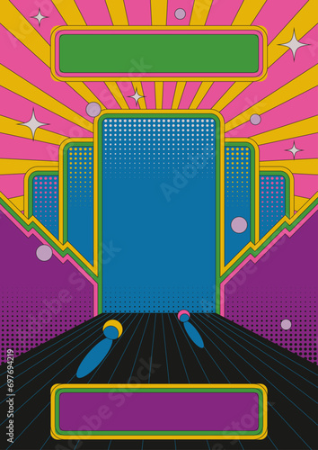 Abstract Posters Template, 1960s Psychedelic Colors Art Style, Geometric Background