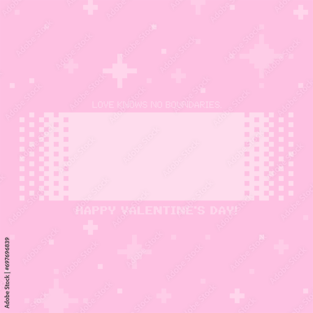 Happy Valentine Pastel Pink Fading Banner Template with Sparkle Star Background, Pixel Art Style