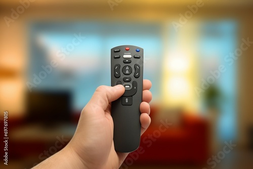 A person holding a remote control in their hand