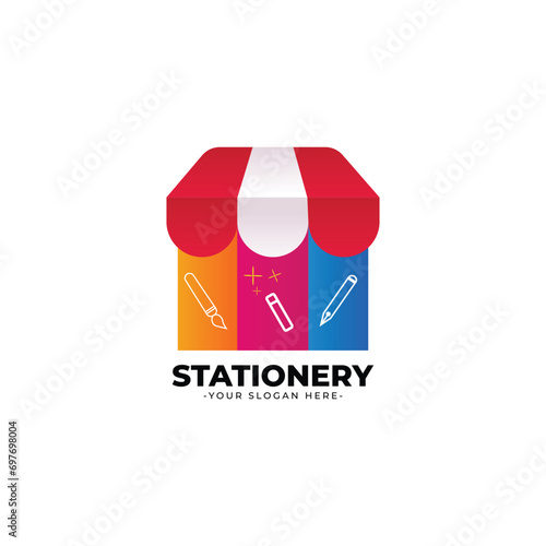 gradient stationery store logo design template illustration