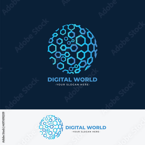 Vector modern digital futuristic hexagon world