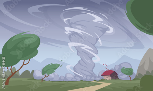 Natural disasters. Background with big windy typhoon exact vector template