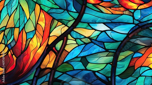 Stained glass window background with colorful 