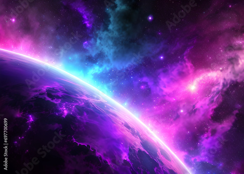 Mystical abstract space picture, new unknown world, purple space, Universe galaxy with stars and cosmic dust, Generative AI