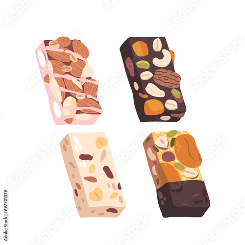 Granola Bars, Convenient, Nutritious Snacks Made With Oats, Nuts, And Sweeteners. Packed With Energy Vector Illustration